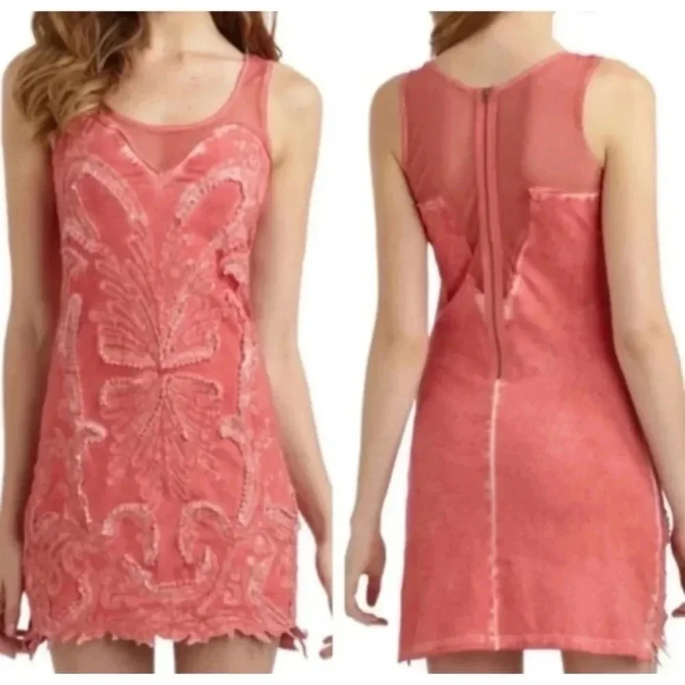 Free People Ice Ice Baby Embellished Sleeveless Mini Dress in Pink Lemonade L